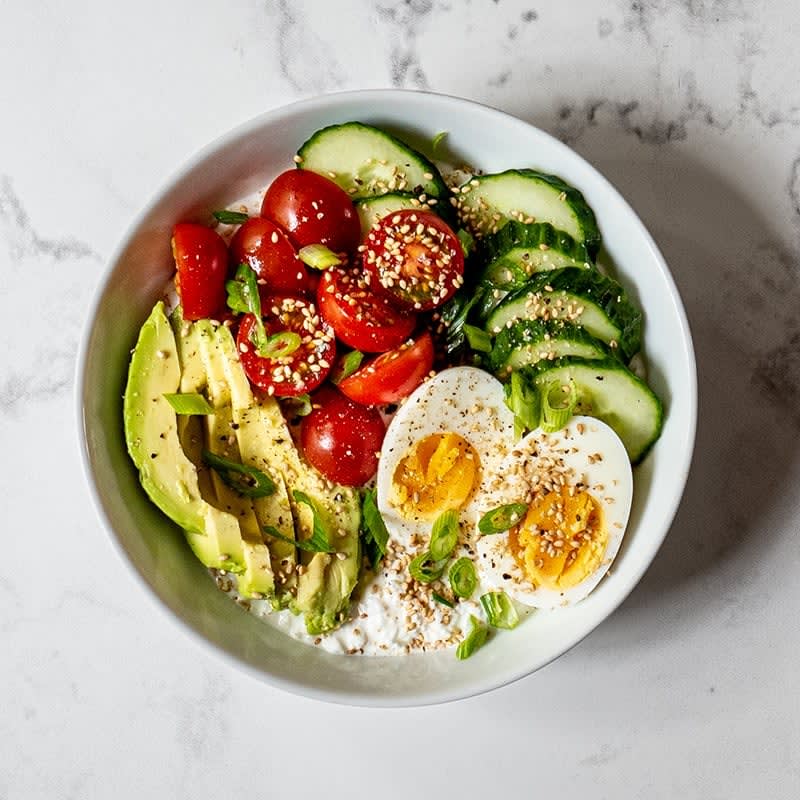 Egg, avocado and cottage cheese breakfast bowl