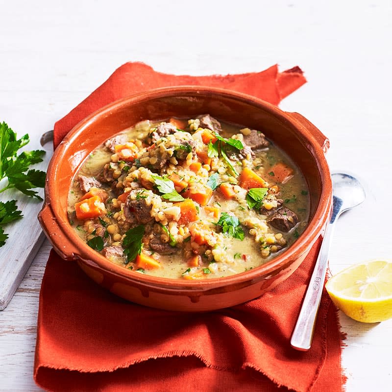 Middle Eastern lamb and red lentil soup