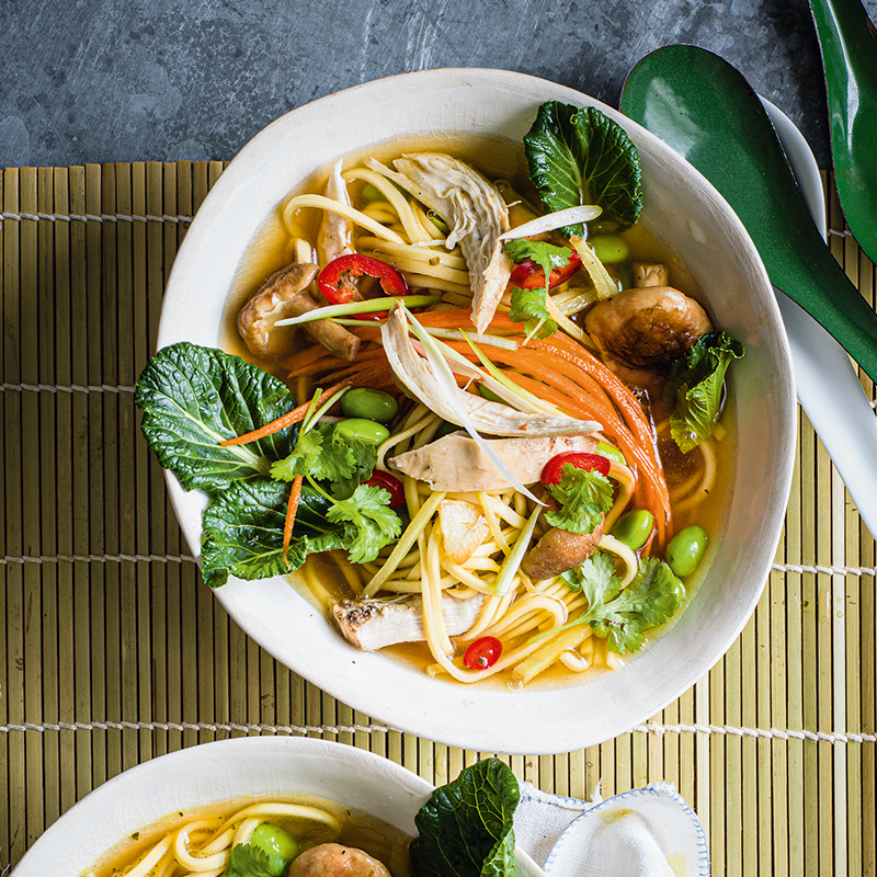 Chinese soy-poached chicken noodle soup