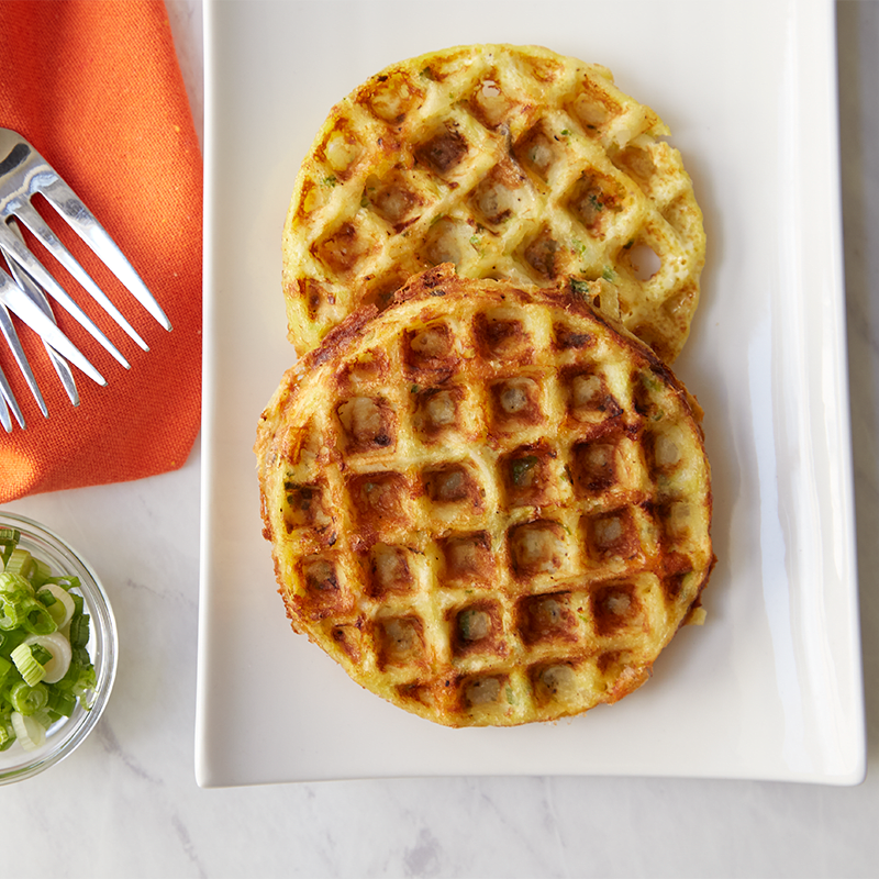 Cheese and onion hash brown waffles