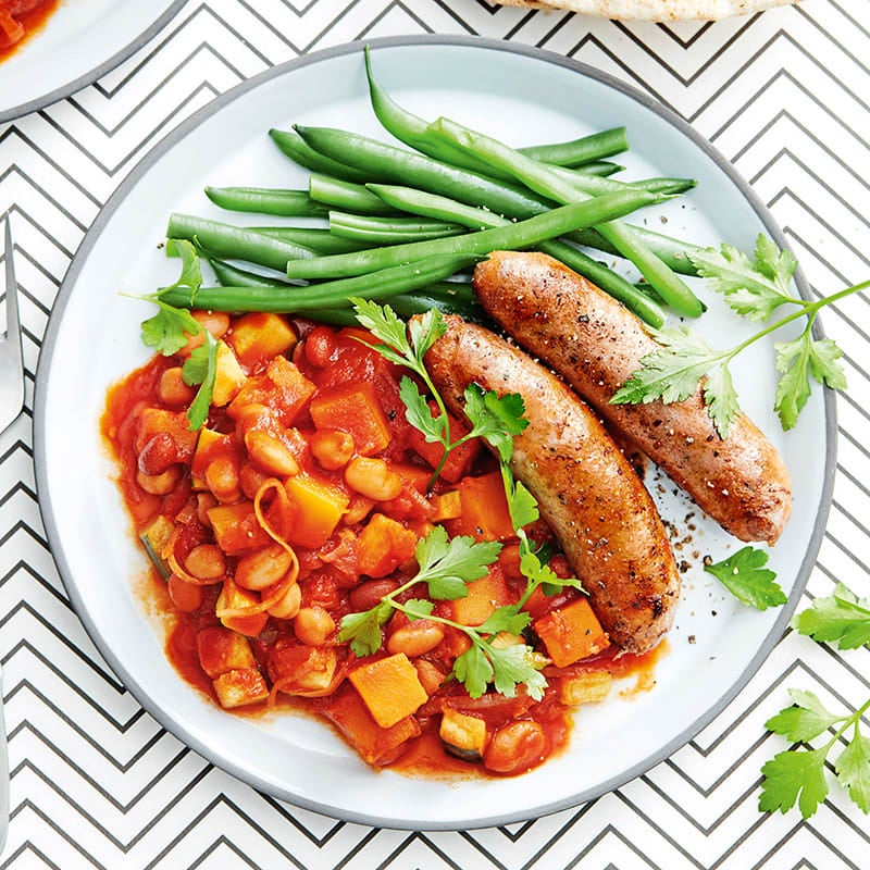 Photo of Sausages with maple-pumpkin baked beans by WW
