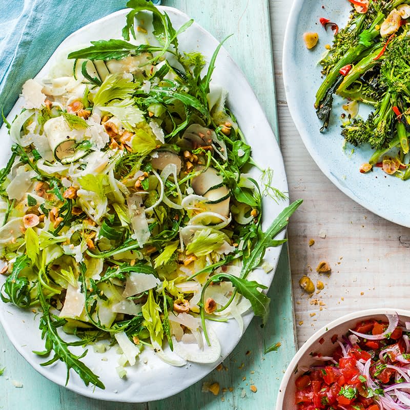 Shaved green salad with hazelnuts