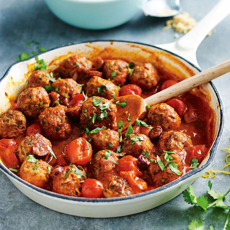 Photo of Easy lamb meatballs with tomatoes, olives and chilli by WW