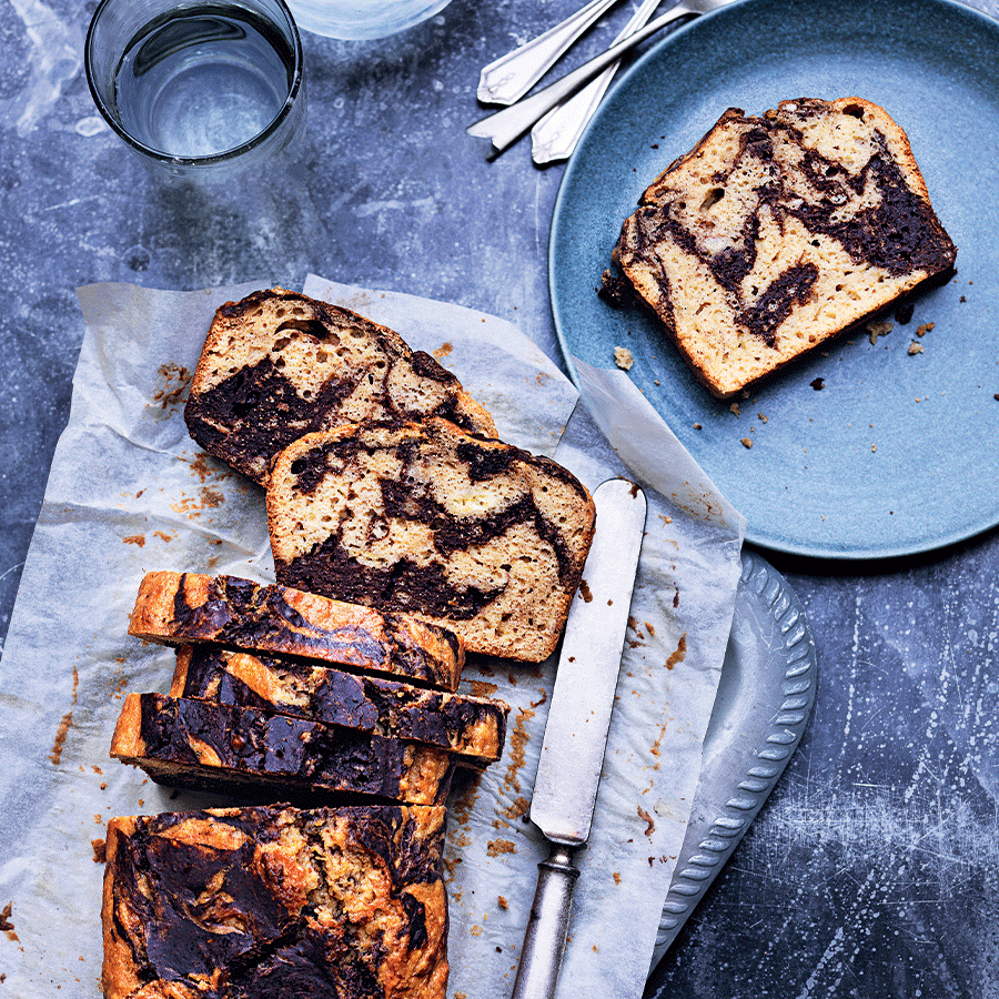 Marbled chocolate and banana loaf