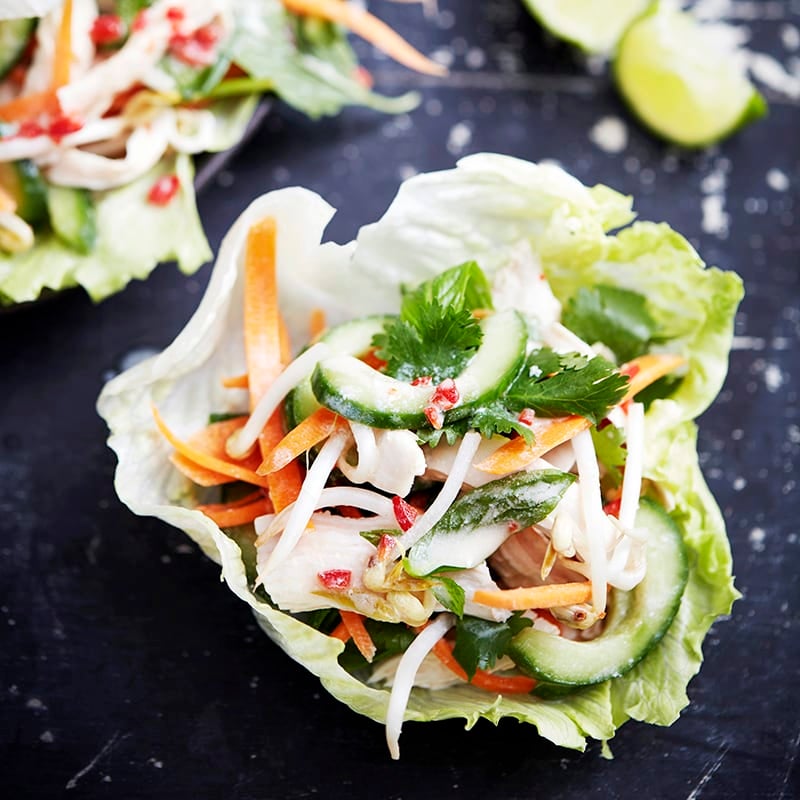 Photo of Coconut chicken, cucumber, chilli and herb lettuce wraps by WW