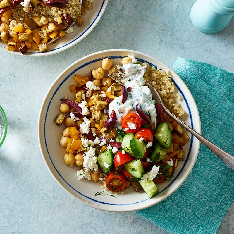 Photo of Greek quinoa bowl with chickpeas and eggplant by WW