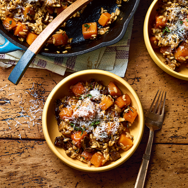 Oven-baked pumpkin and porcini risotto