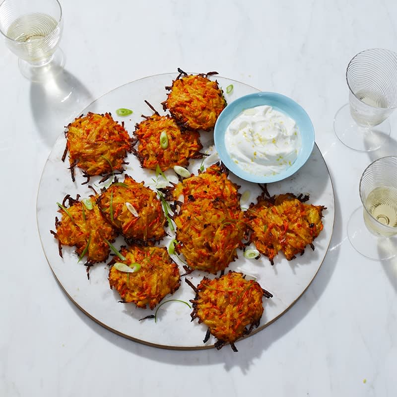 Shredded pumpkin and carrot fritters