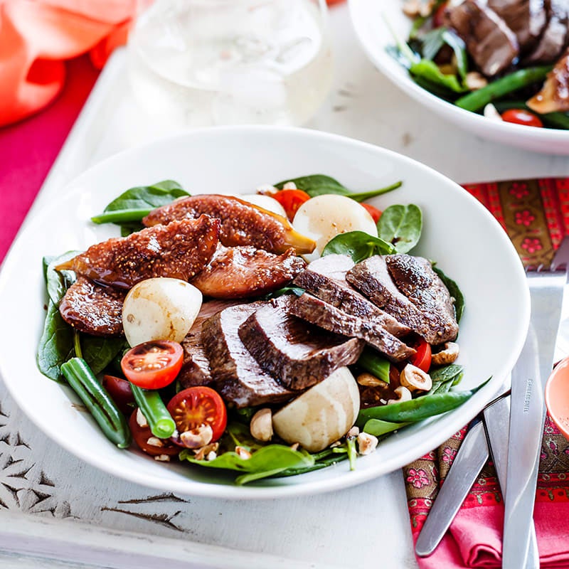Lamb with balsamic fig and hazelnut salad