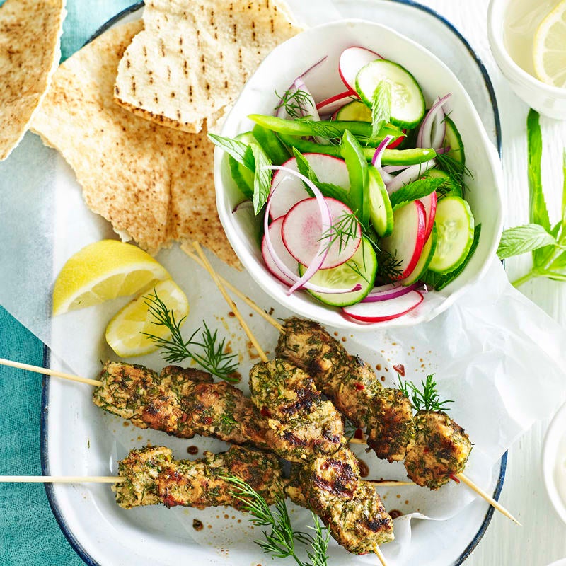 Photo of Pork souvlaki with dill and cucumber salad by WW