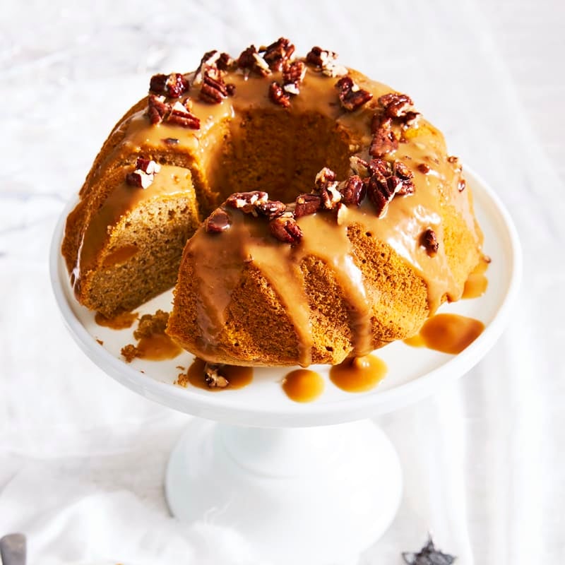 Photo of Spiced pumpkin gingerbread cake with caramel drizzle by WW