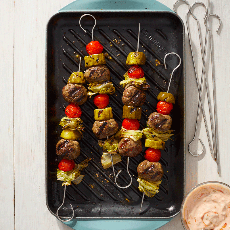 Burger skewers with special sauce
