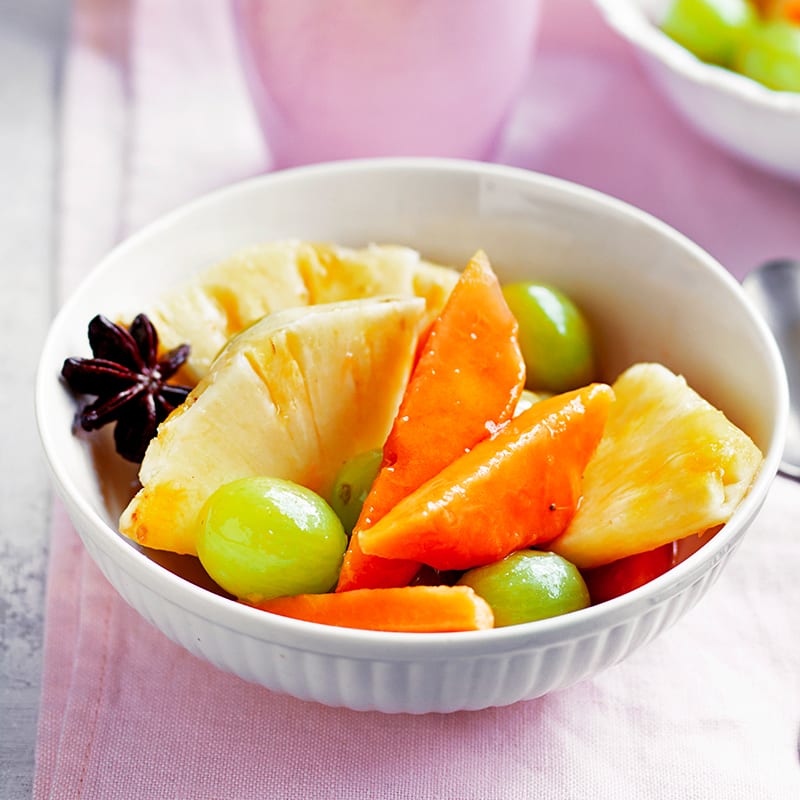 Fruit salad with apple and star anise syrup