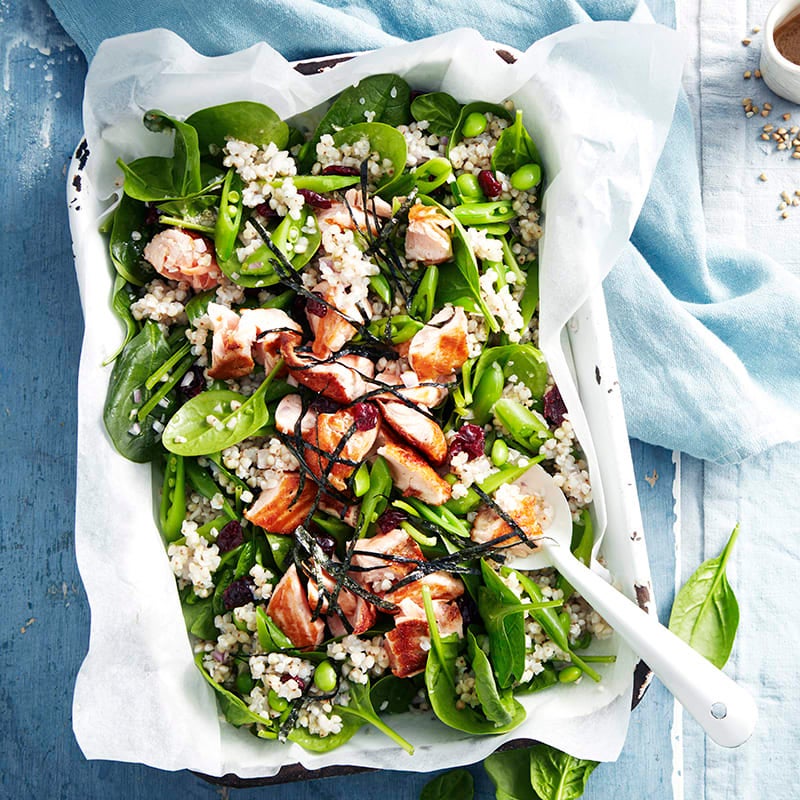 Photo of Buckwheat salad with salmon, edamame and ginger dressing by WW
