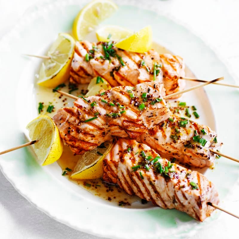 Photo of Salmon skewers with honey mustard dressing by WW