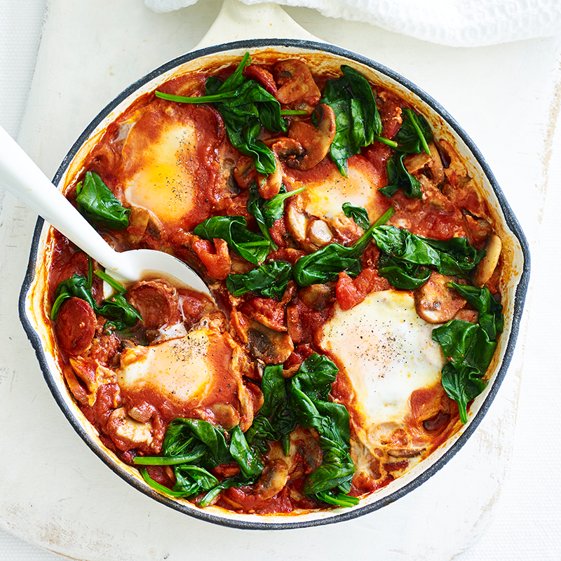 Photo of One-pan eggs with mushrooms and chorizo by WW