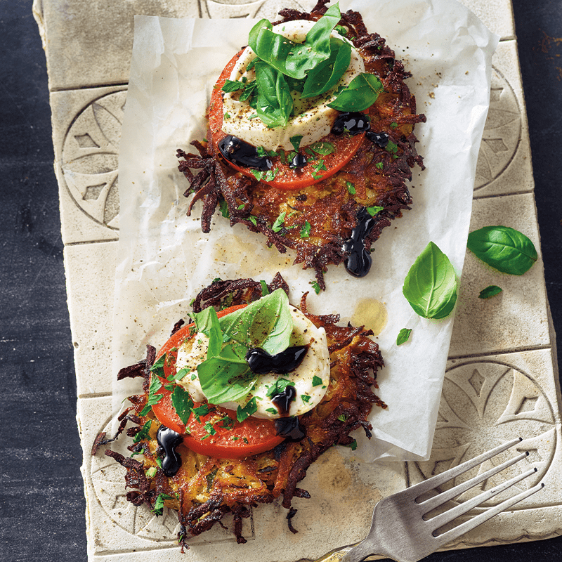 Caprese-topped hash browns