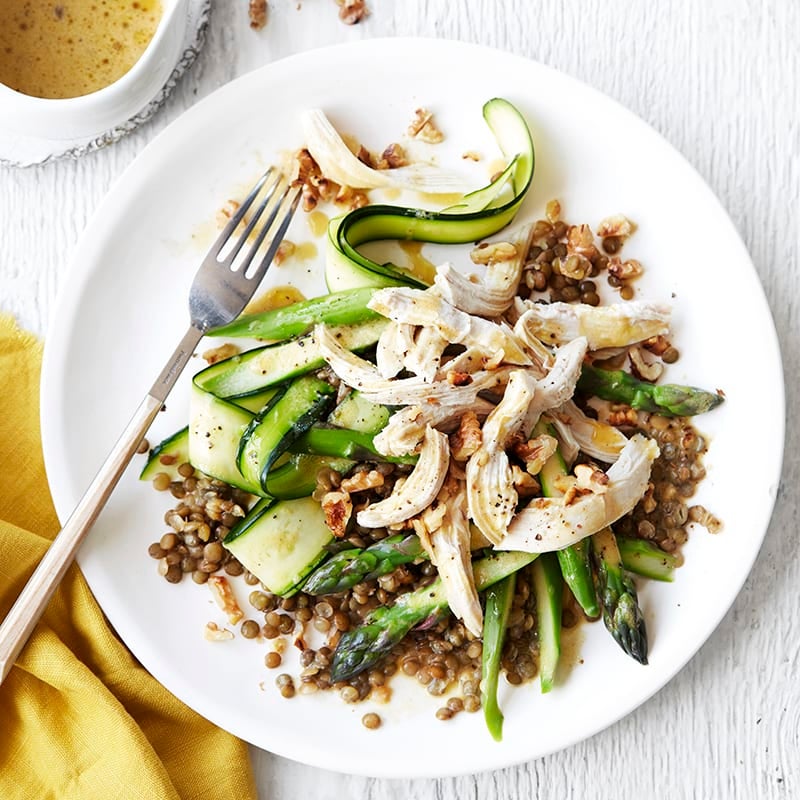Photo of Poached chicken with French lentils, zucchini and asparagus by WW