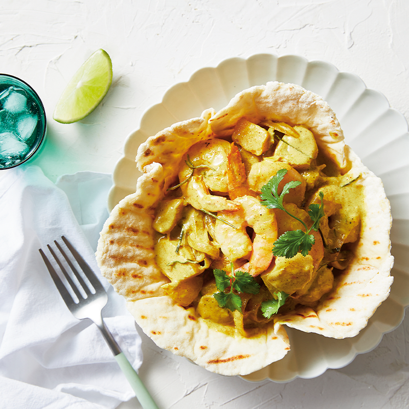 Indian-inspired curry naan bowl