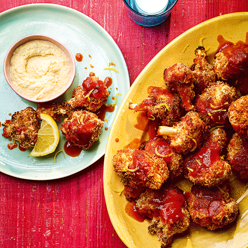 Spicy cauliflower ‘wings’ with chickpea dip