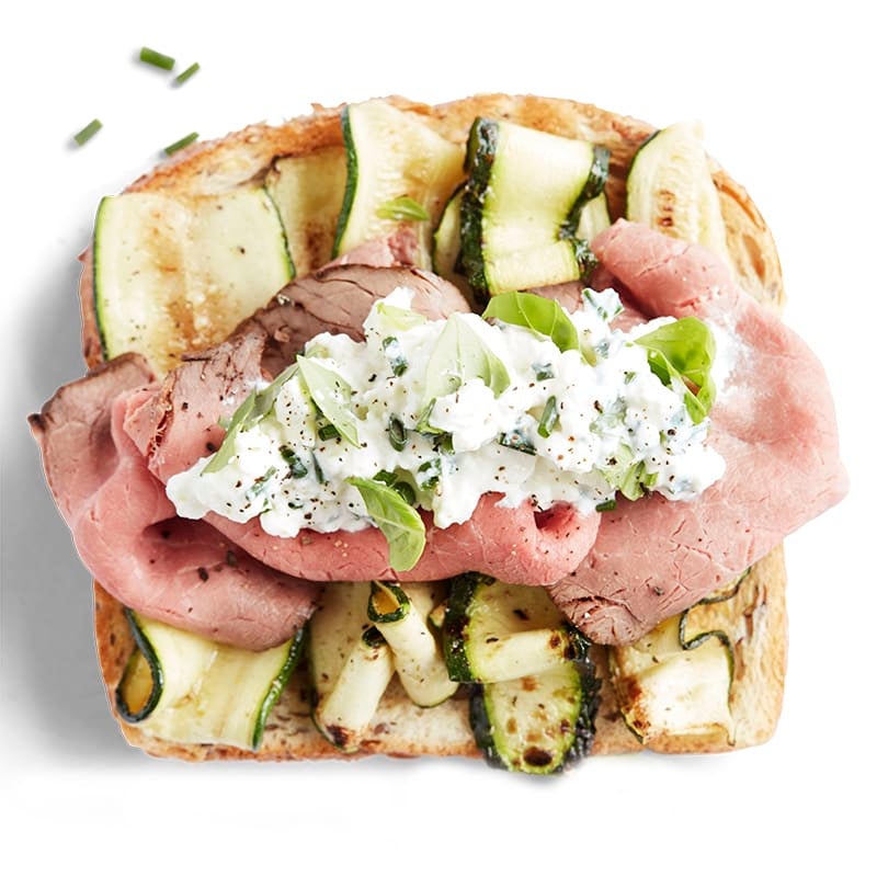 Photo of Rare roast beef with zucchini and herb cream toast topper by WW