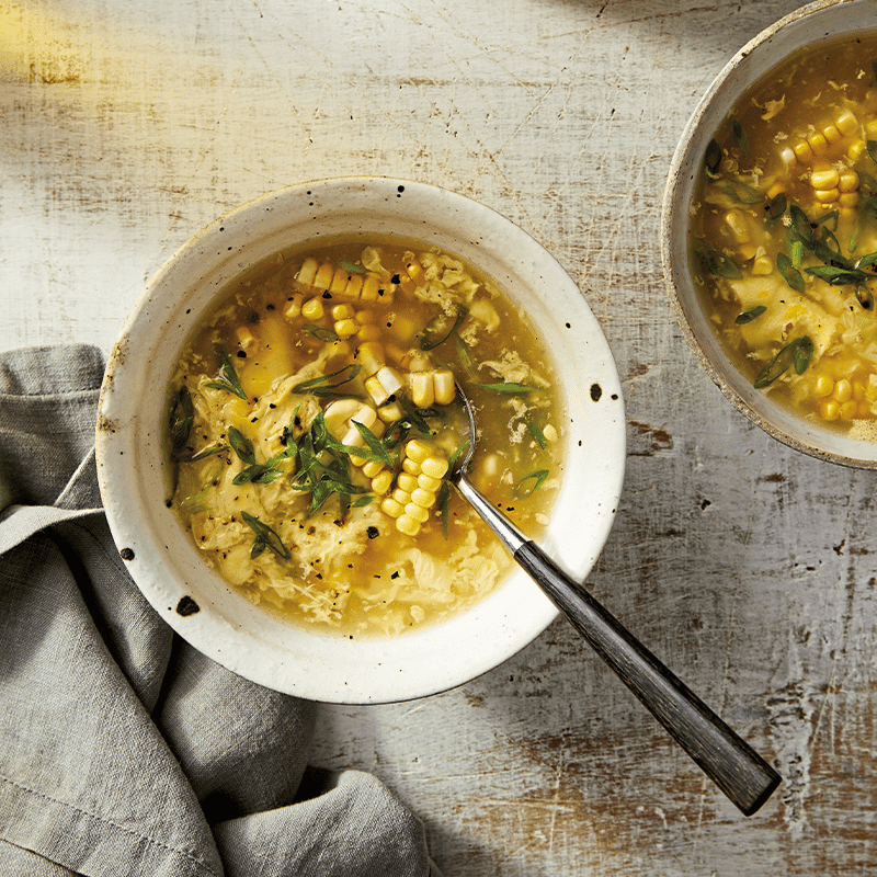 Chinese-inspired egg drop soup with corn