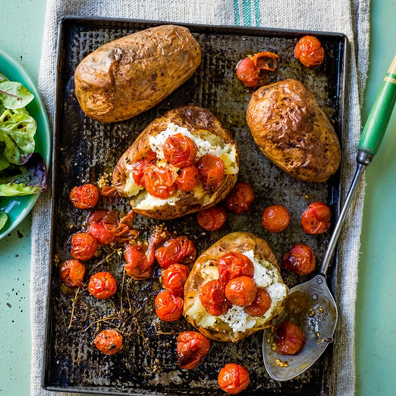Baked potatoes with ricotta and roasted tomatoes