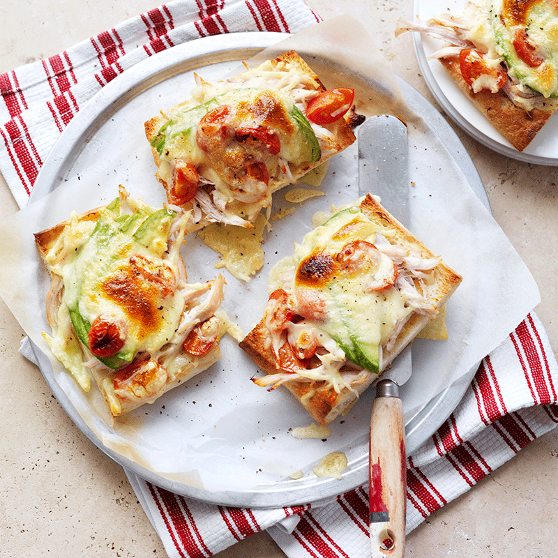 Chicken, avocado, tomato and cheese melts