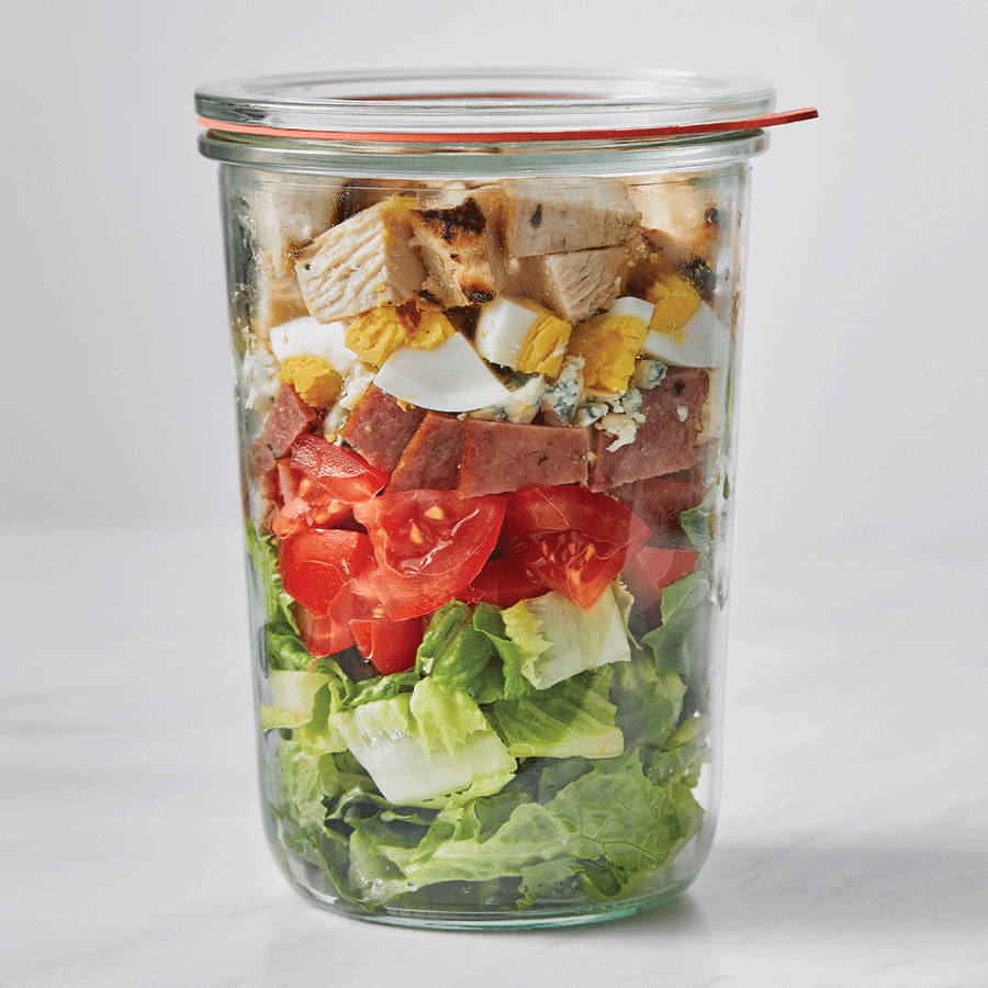 Mason jar cobb salad with blue cheese