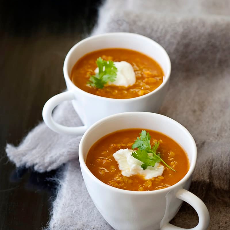 Spiced lentil and sweet potato soup