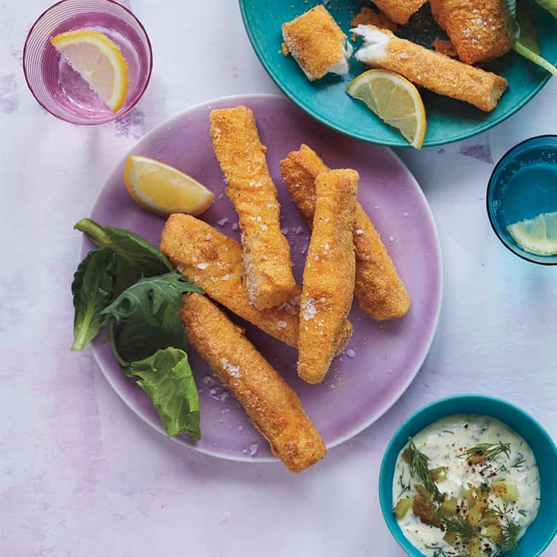 Air-fryer fish fingers with tartare sauce