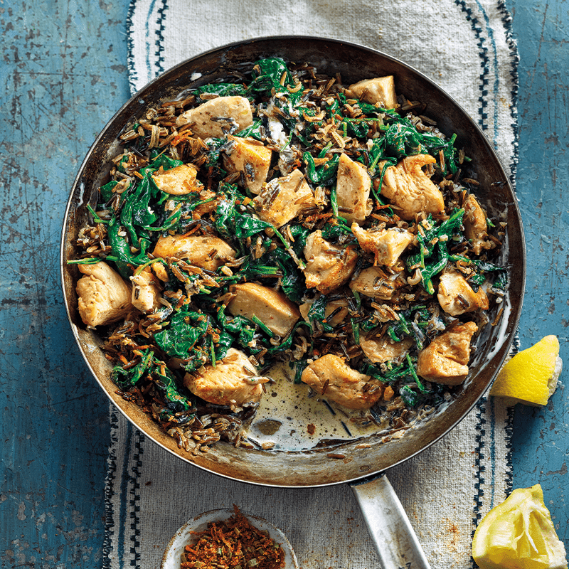 One-pan chicken and spinach rice