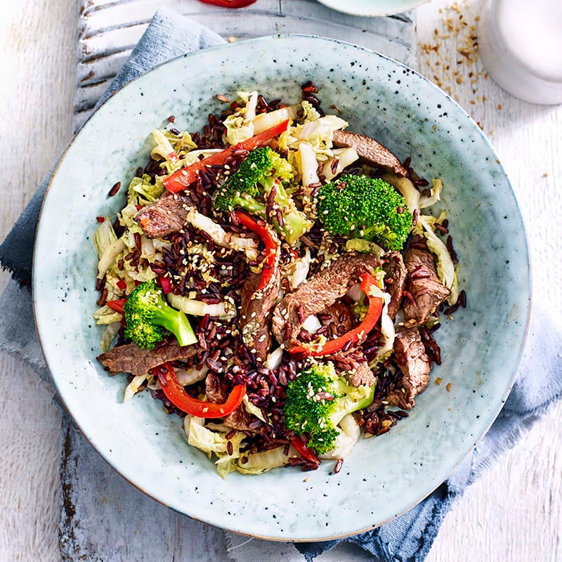 Photo of Lemongrass beef, black rice, broccoli and chilli bowl by WW
