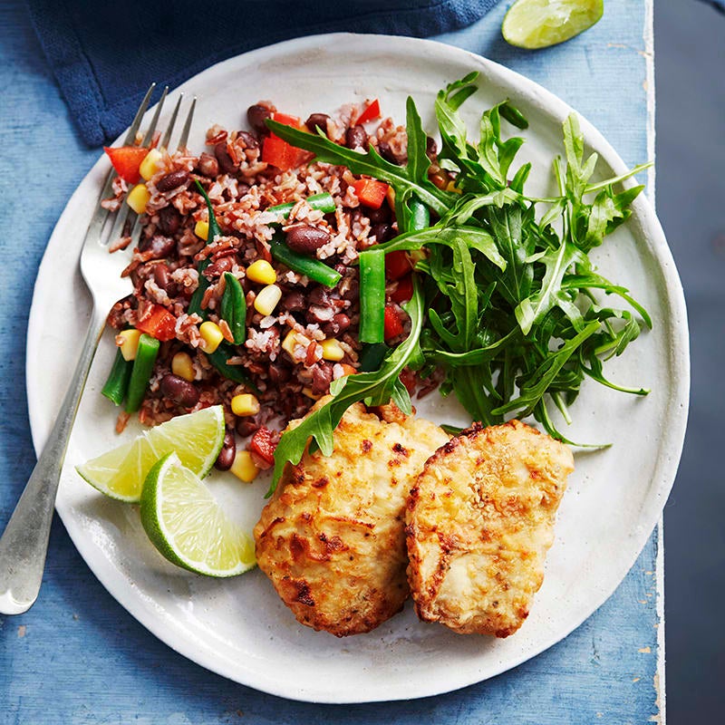 Photo of Southern-style chicken with red rice and black bean salad by WW