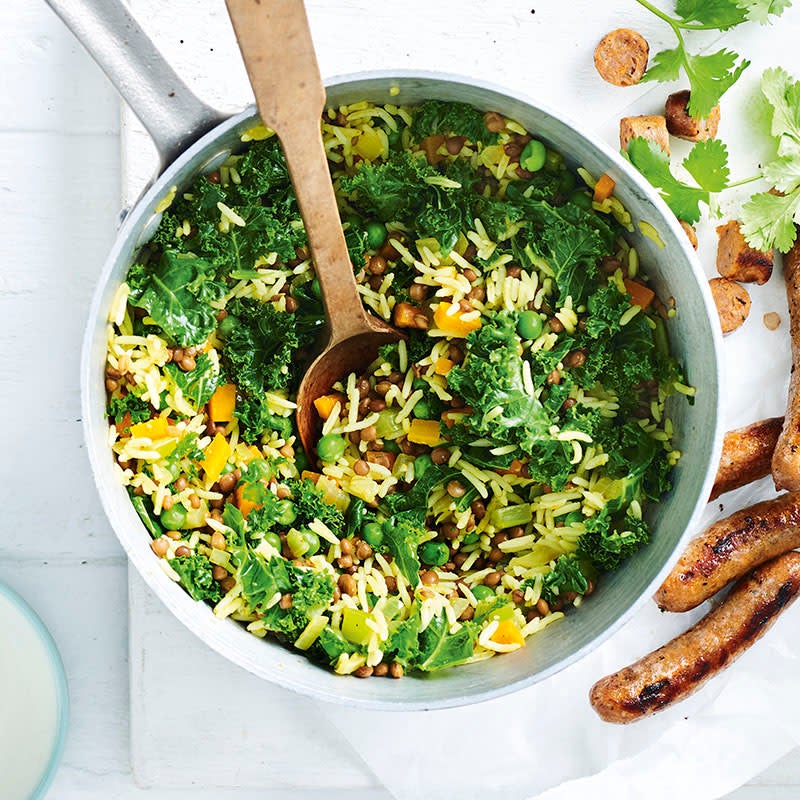 Photo of Quick sausage, lentil, kale and rice pilaf by WW