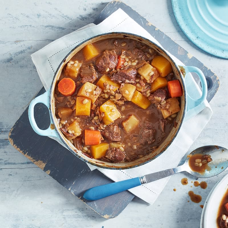 Beef, root vegetable and barley casserole