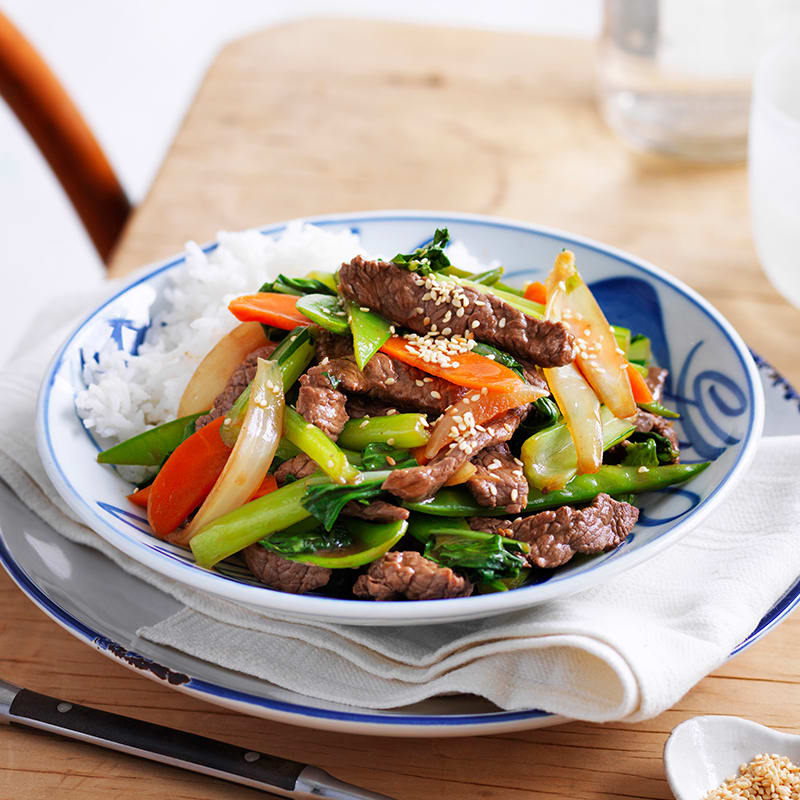 Sesame beef with snow peas