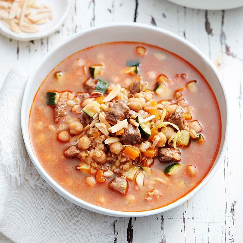 Photo of Barley and chickpea soup with harissa and almonds by WW