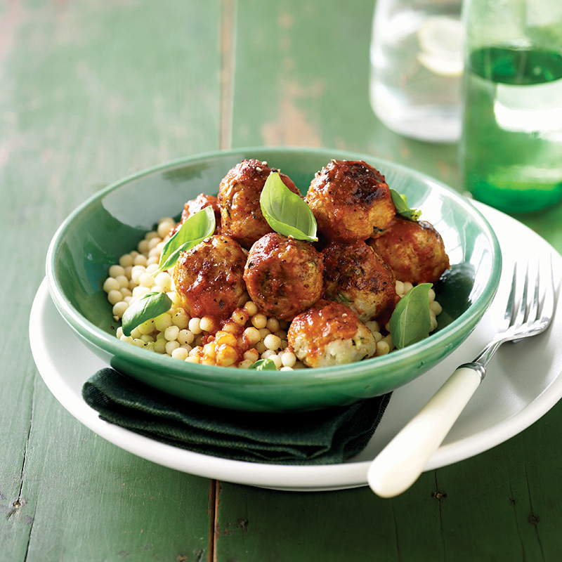 Chicken meatballs with pearl couscous