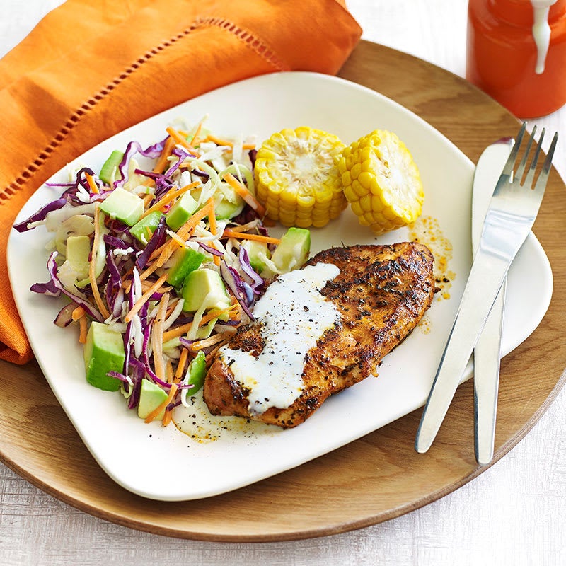 Photo of Cajun chicken with avocado coleslaw and corn by WW