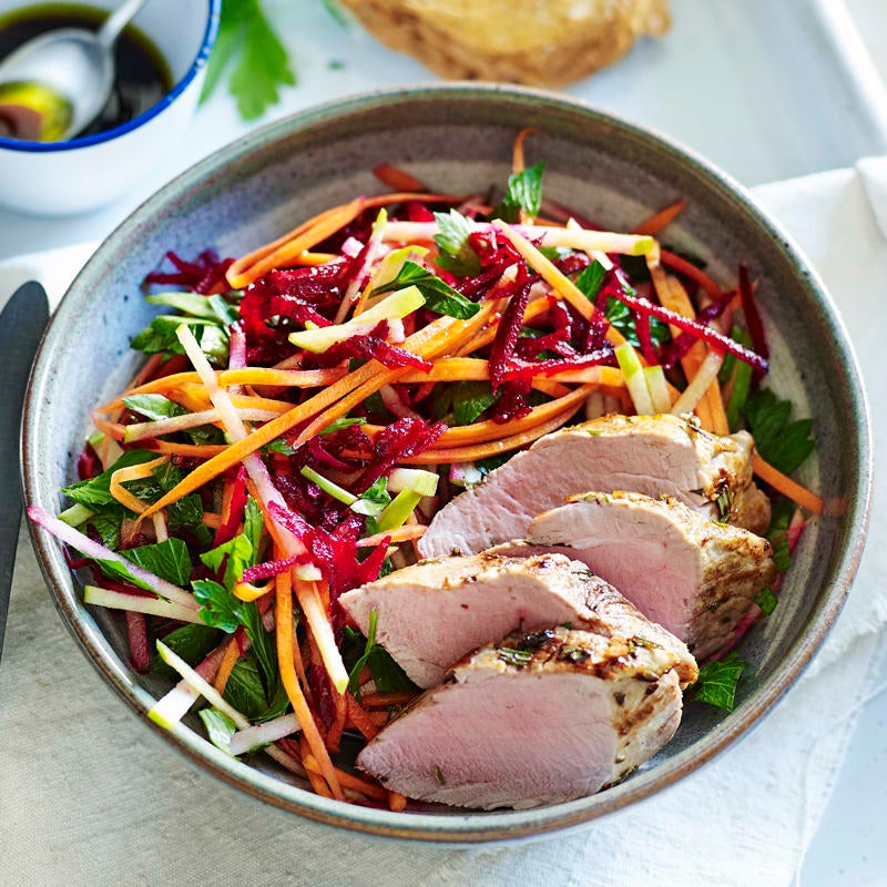 Photo of Mustard and rosemary pork with raw beetroot slaw by WW