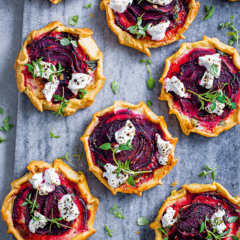 Beetroot and goat’s cheese tarts
