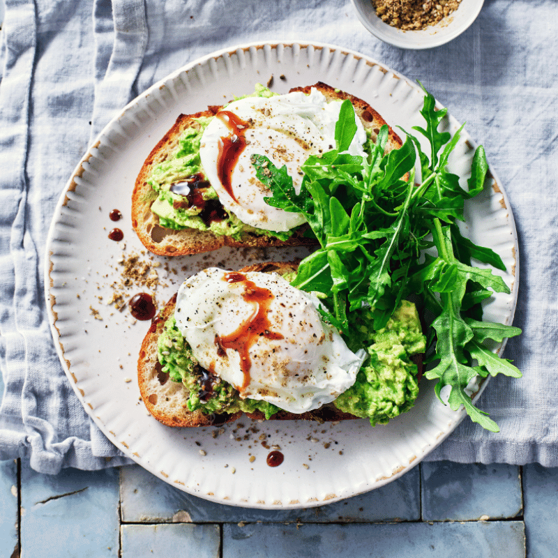 smashed avo with poached eggs