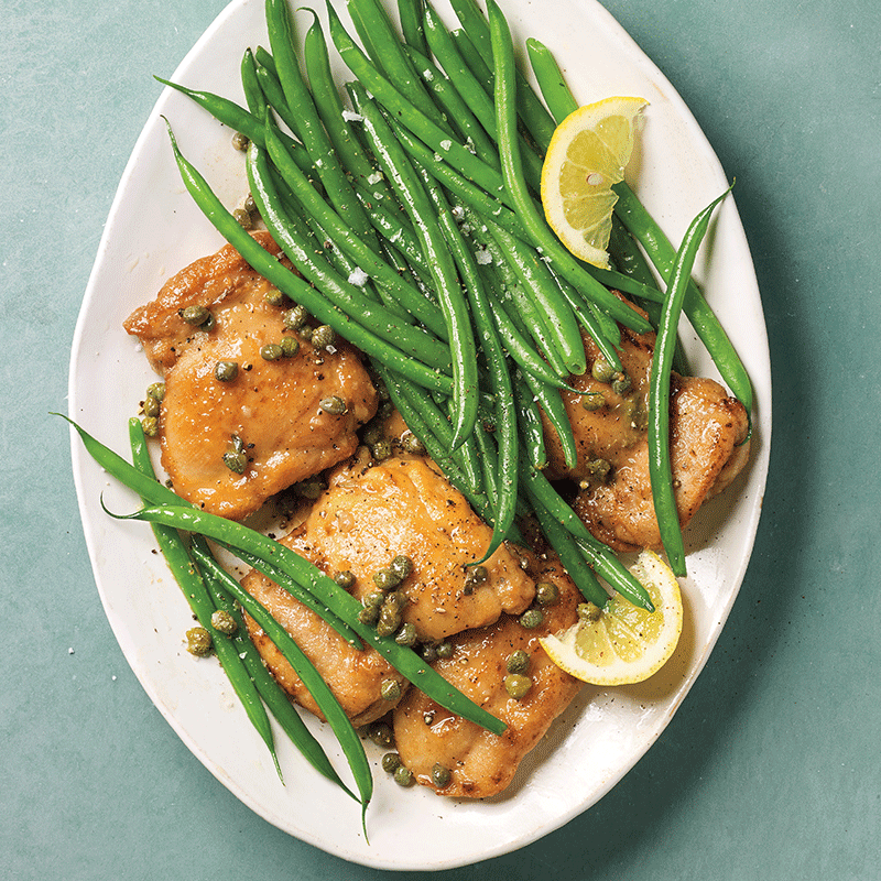 Lemon chicken with capers and green beans