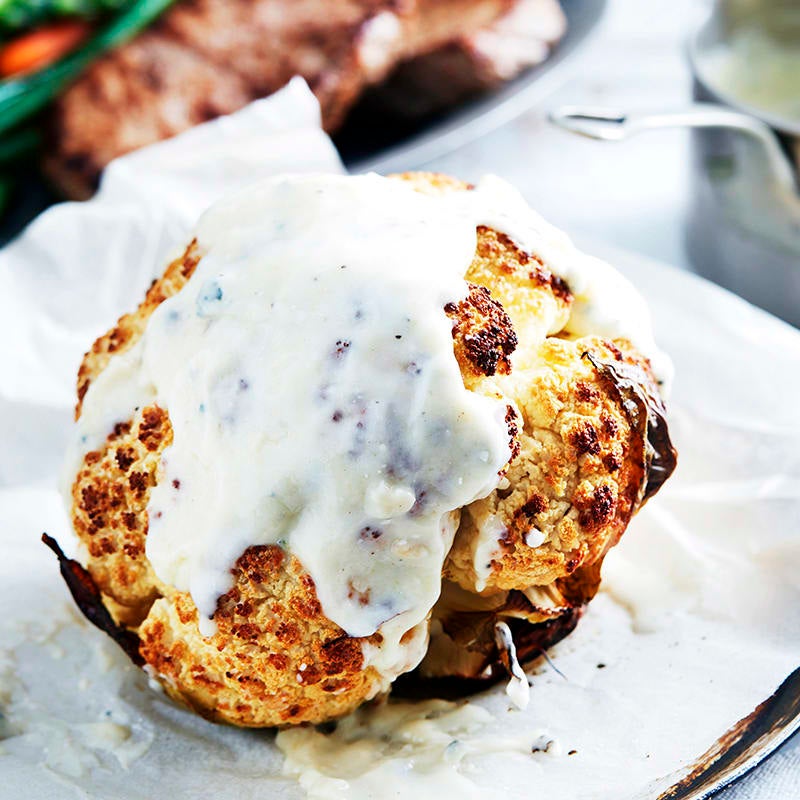Photo of Baked cauliflower and blue cheese sauce with pan-fried steak by WW