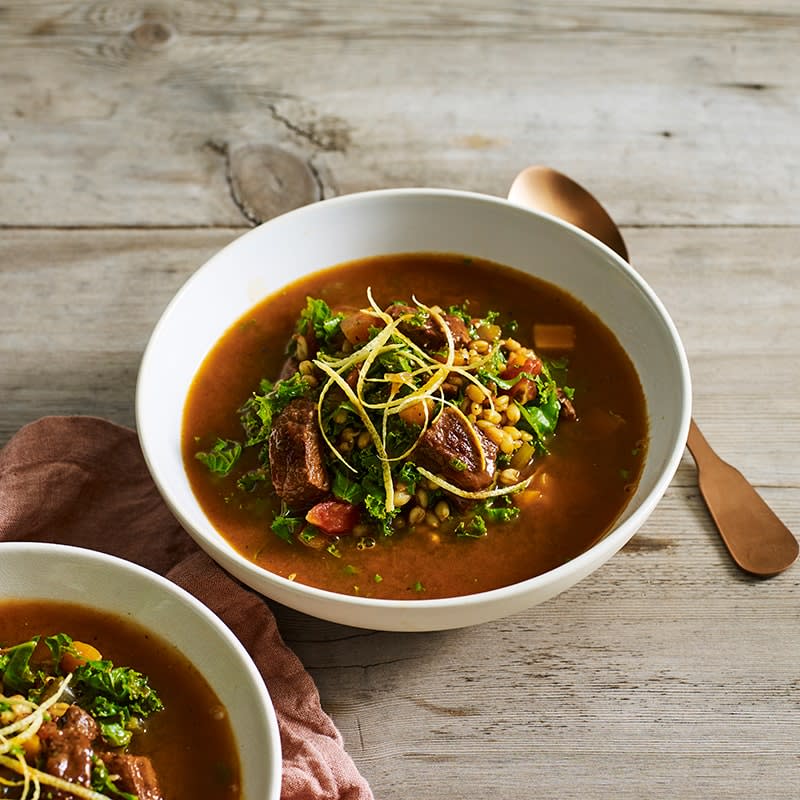 Slow-cooker beef and freekeh soup