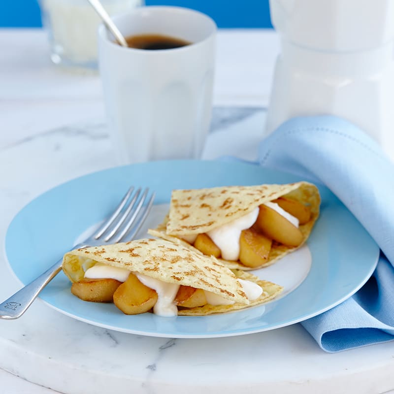 French crepe with caramelised apple and vanilla yoghurt