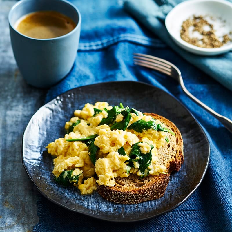 Photo of Spinach and corn scrambled eggs on rye by WW